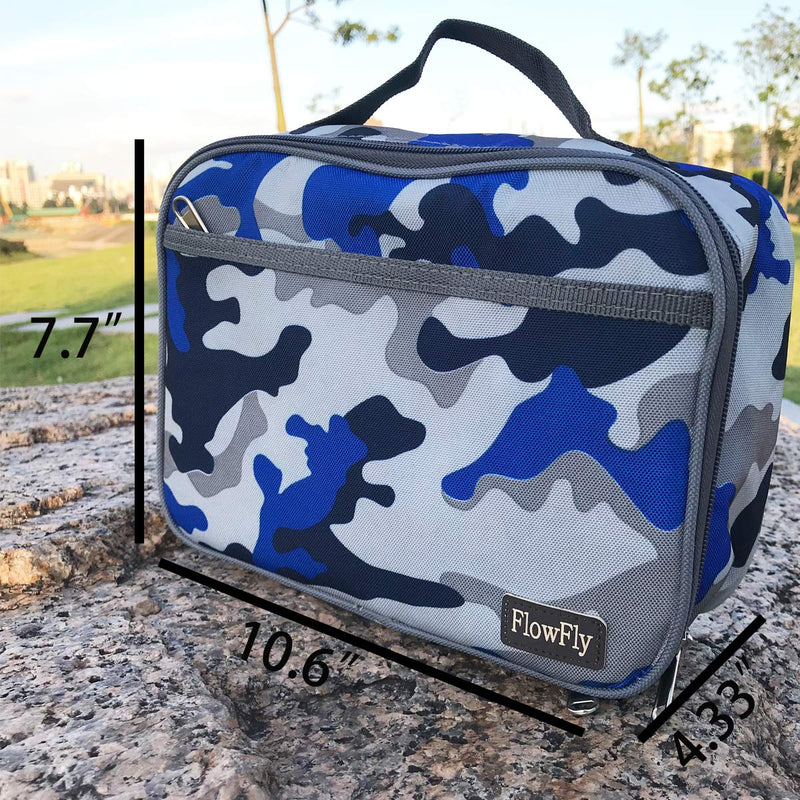 NewNest Australia - Kids Lunch box Insulated Soft Bag Mini Cooler Thermal Meal Tote Kit with Handle and Pocket for Girls, Boys by FlowFly,Blue Camo Blue 