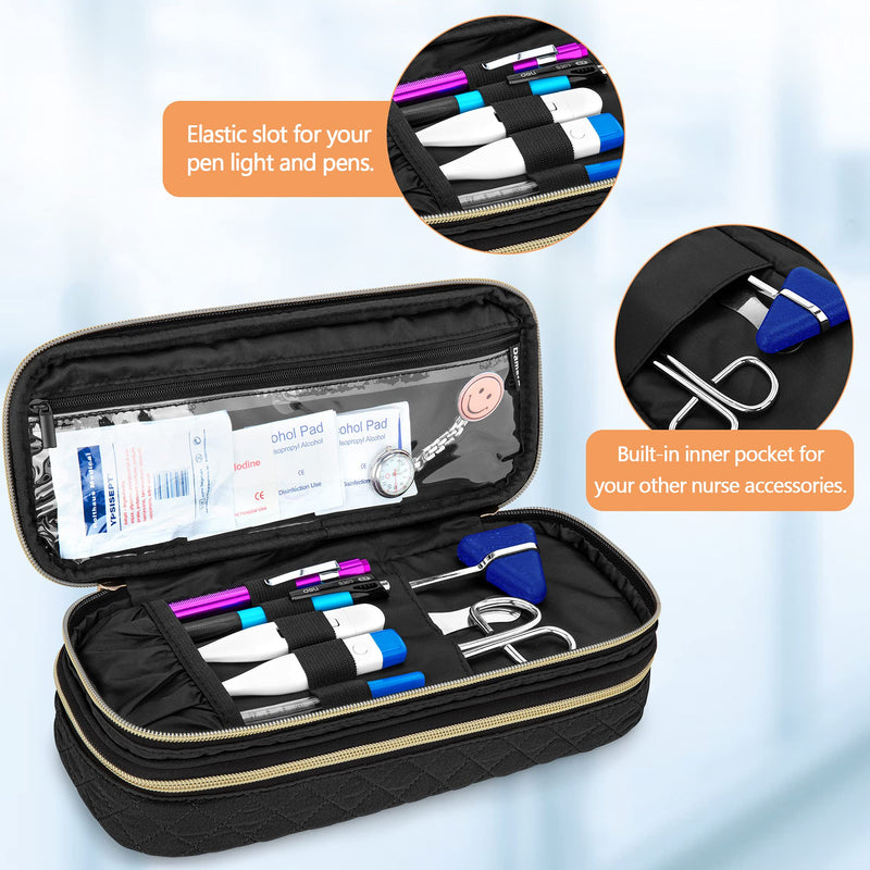 Damero Double Layer Stethoscope Case Compatible with 3M Littmann/ADC/Omron Stethoscope, Stethoscope Carrying Case Travel Bag for Nurse Accessories, Black Large - NewNest Australia