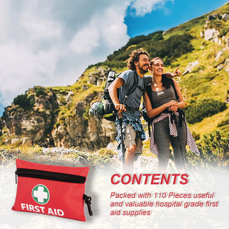 Mini First Aid Kit, 110 Pieces Small First Aid Kit - Includes Emergency Foil Blanket, CPR Respirator, Scissors for Travel, Home, Office, Vehicle, Camping, Workplace & Outdoor (Red) 110 Piece Set - NewNest Australia