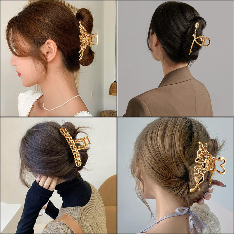 Hair Claw Clips, Joyoldelf 4 Pcs Large Metal Hair Clips for Girls and Women, Butterfly Hair Clips, Hair Clips for Thick and Thin Hair, Strong Hold Hair Clip Gold - NewNest Australia