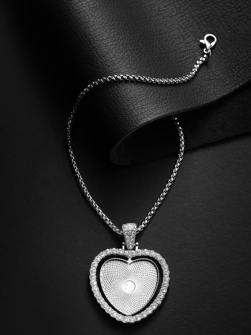 24 Pcs Sublimation Rhinestone Trays Pendant Set, Including 6 Heart Shape Double Sided Blank Rhinestone Bezel Trays, 6 Pcs Thick Chains with 12 Sublimation Discs for Making Silver - NewNest Australia