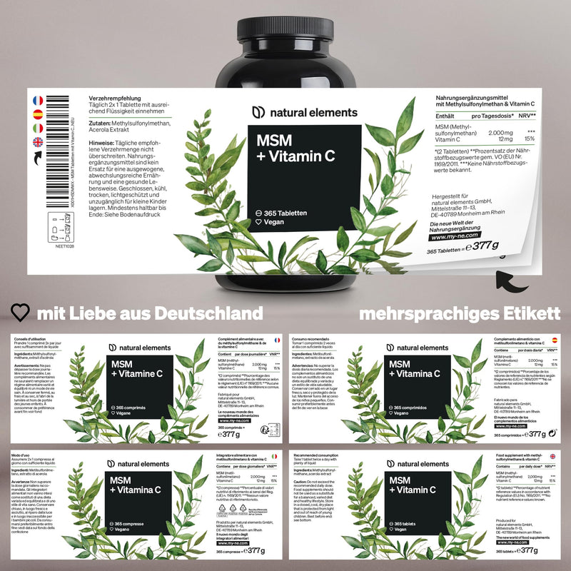 MSM 2000mg + natural vitamin C - 365 tablets instead of capsules - methylsulfonylmethane - high dosage, vegan - laboratory tested in Germany - NewNest Australia