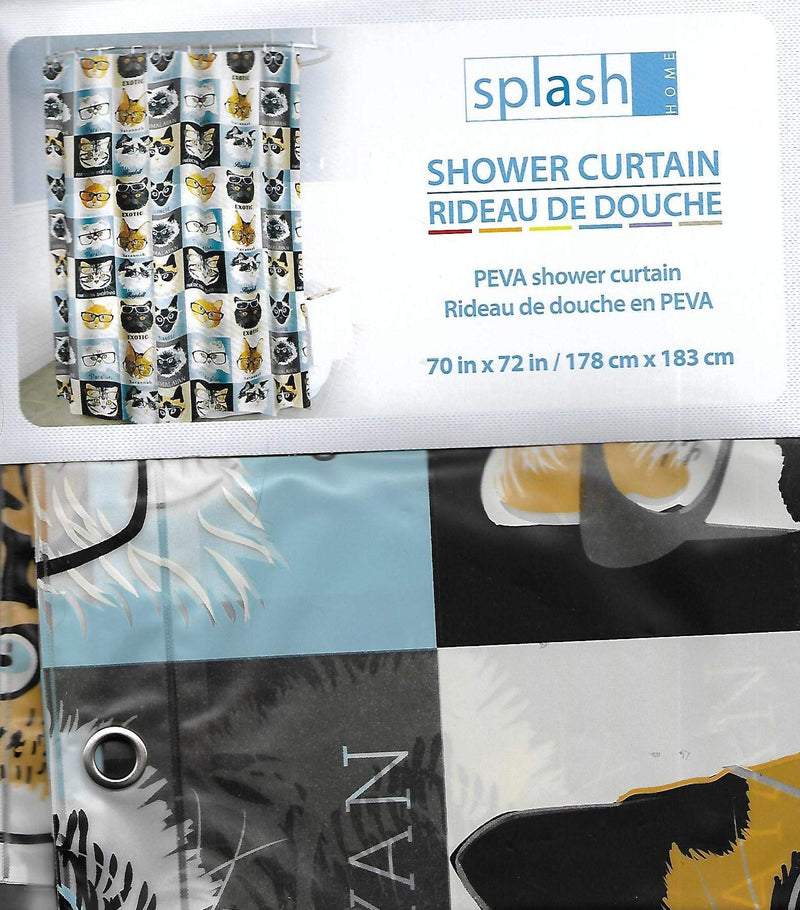 Splash Home Peva 4G Cats & Glasses Curtain Liner Design for Bathroom Showers and Bathtubs Free of Pvc Chlorine and Chemical Smell-Eco-Friendly-100% Waterproof, 72 X 70 Inch-Hazel, 70 x 72 Inch, Ice - NewNest Australia