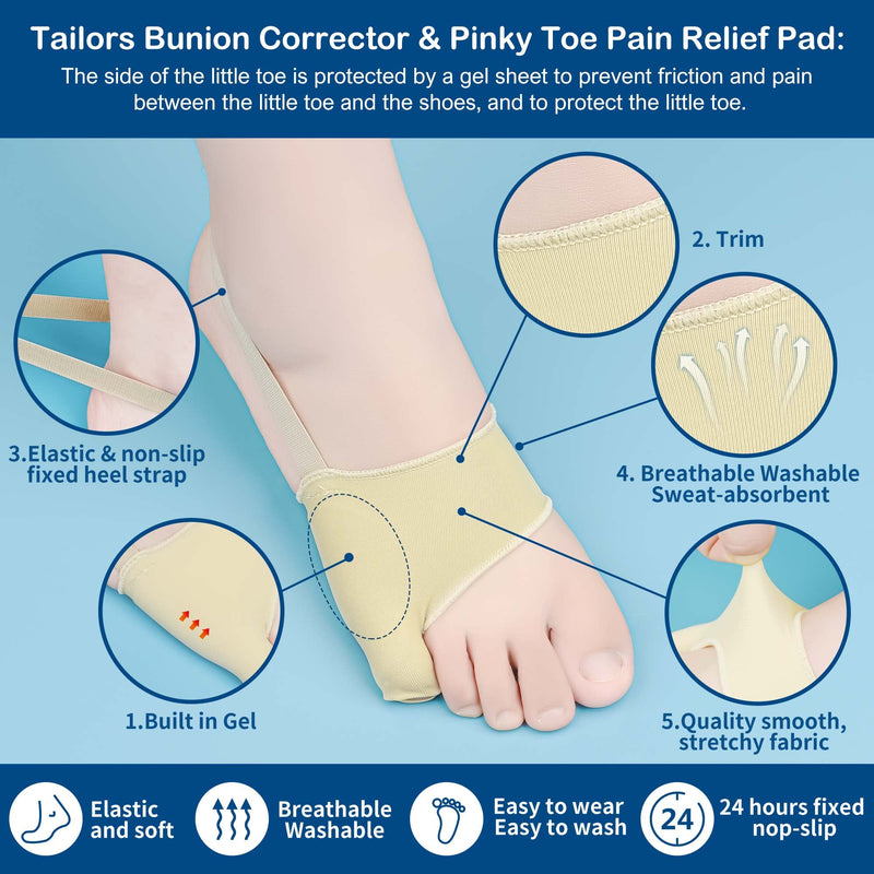 DYKOOK Tailors Bunion Corrector 1Pair Bunionette Sleeves Built-in Gel Pads Silicone Cover Guard With Non-slip Strap to Relief Bunion Pinky Toe Pain, Straighten Bunionette,Overlapping toe(Beige-Small) S Beige - NewNest Australia