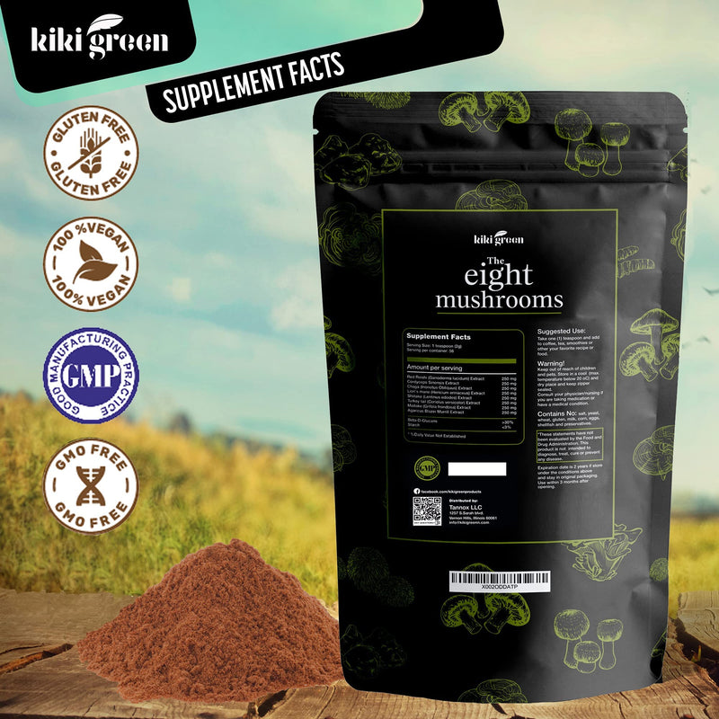 Mushroom Powder Extract - The 8 Mushrooms Supplement Blend for Coffee & Smoothie | Lion's Mane, Cordyceps, Chaga, Reishi, Shiitake, Turkey Tail, Maitake Complex - NewNest Australia