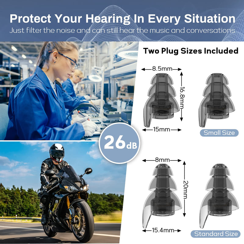 Noise Reduction Earplugs, 2 Pairs Reusable High Fidelity Concert Earplugs With Cord, Hearing Protection For Motorcycle, Work, Construction, Rave, Party, Airplane, Travel (26Db) - NewNest Australia