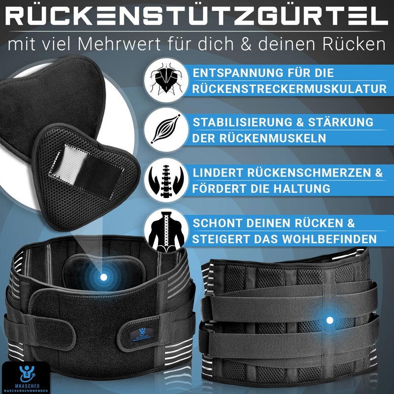 MKASCHED back support belt black for men and women, intervertebral disc belt, abdominal belt, back bandage, kidney belt, back pain relief + bonus extra lumbar cushion (L) L - NewNest Australia