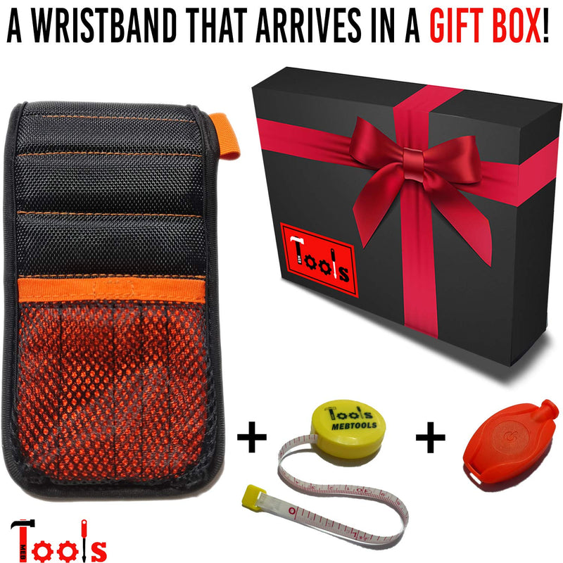 Magnetic Wristband with Flashlight and Tape Measure – Screw, Drill Bit, and Nail Holder with 20 Strong Magnet Pieces Increases Convenience for DIY, Carpenters, Mechanics, and More by MEBTOOLS Adjustable Black - NewNest Australia