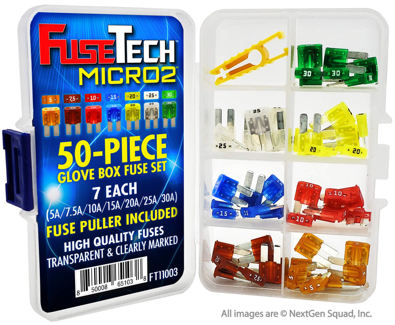 FuseTech Micro2 APT ATR 50 Piece Automotive Car Fuse Assortment Glove Box Set (49 Micro 2 Blade Fuses + Fuse Puller) 5A 7.5A 10A 15A 20A 25A 30A - NewNest Australia