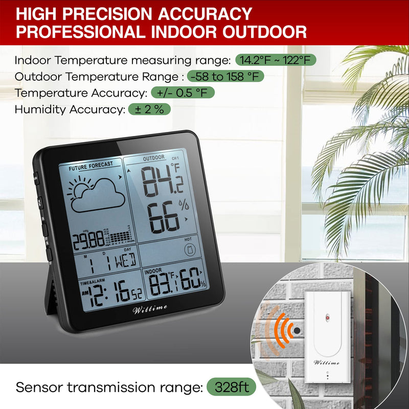 Wittime 2180 Indoor Outdoor Thermometer Wireless Hygrometer Wireless Digital Temperature and Humidity Monitor Inside Outside Thermometer for Home with Sensor - NewNest Australia