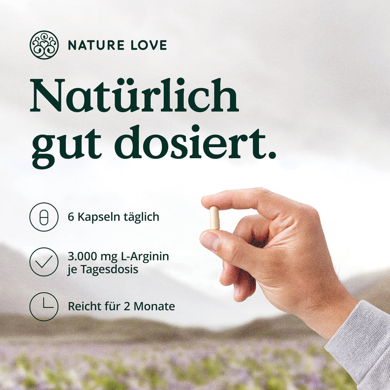 Nature Love L-Arginine Base With Citrulline - Premium: Vegetable Arginine In Base Shape With 99.7+% Purity - 365 Laboratory Tested Capsules - High Dose, Vegan, Made In Germany - NewNest Australia