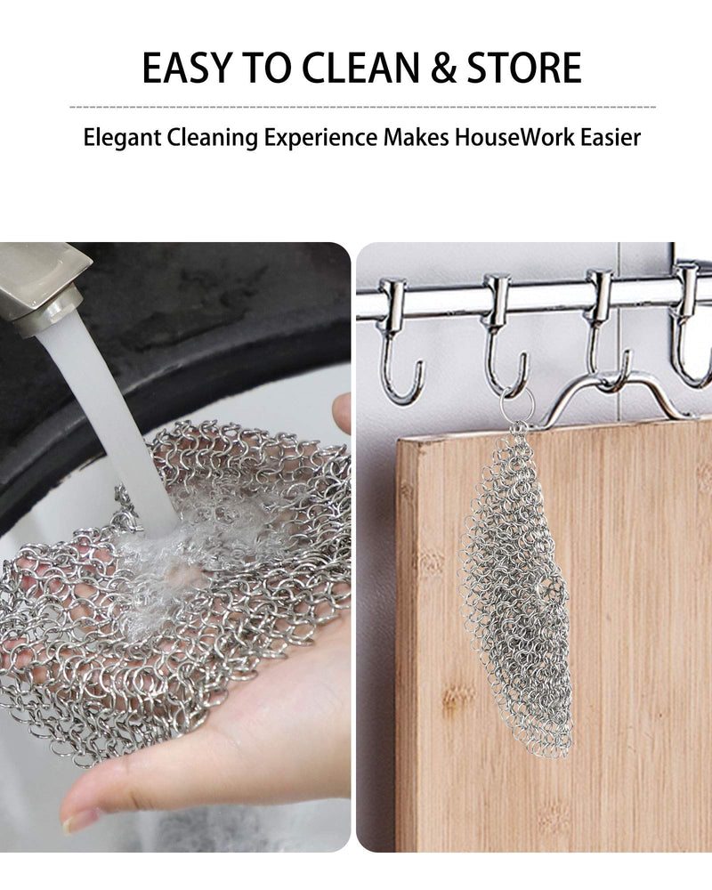 ONEEKK Cast Iron Skillet Cleaner Chainmail,2 Pack Premium Stainless Steel Chain Maille Scrubber for Cast Iron Pans,Stainless Steel,Glassware(7IN &5IN Round) - NewNest Australia