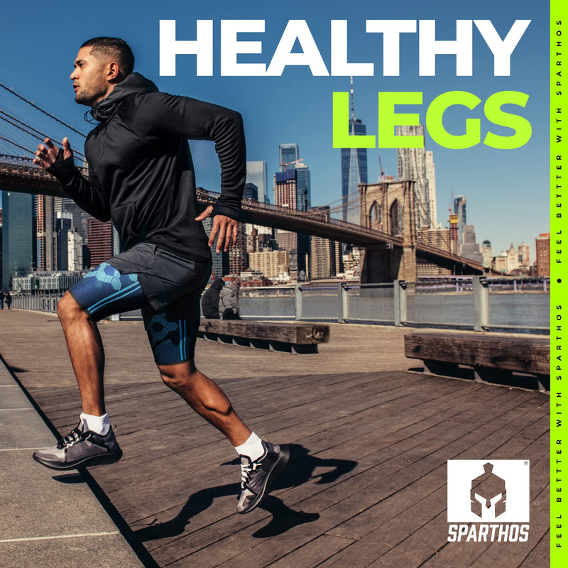 Sparthos Thigh Compression Sleeves (Pair) – Quad and Hamstring Support – Upper Leg Sleeves for Men and Women – Made from Innovative Breathable Elastic Blend – Anti Slip Cobalt Blue Small - NewNest Australia