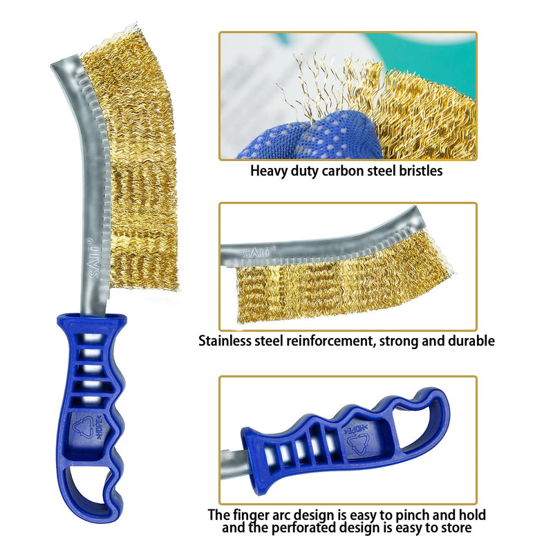 SALI Heavy Duty Wire Brushes for Cleaning Rust Removal Steel Brush Tool(Pack of 2）11" Long Handle with Plastic Handle,for Automotive,Paint , Welding Slag&Household，More and Thicker Bristles 10 inch - NewNest Australia
