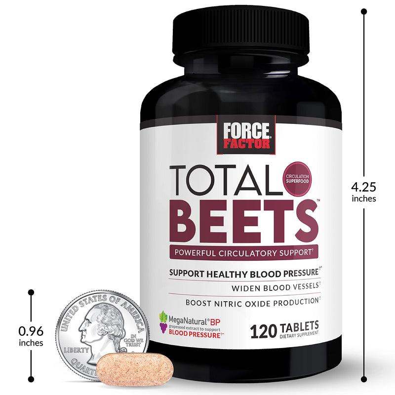 Force Factor Total Beets Blood Pressure Support Supplement with Nitrates and Grapeseed Extract to Boost Nitric Oxide, Circulatory and Cardiovascular Vasodilator Heart Health Vitamins, 120 Count 120 Count (Pack of 1) - NewNest Australia