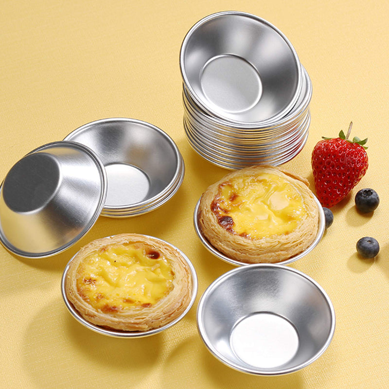 NewNest Australia - 25 Pack Egg Tart Molds, Tartlets Dessert Mold Pans Tiny Pie Tin Puto Cup Bakeware Muffin Cupcake Cake Cookie Mold Baking Tool, Aluminum Round Reusable Nonstick Dessert Mold 