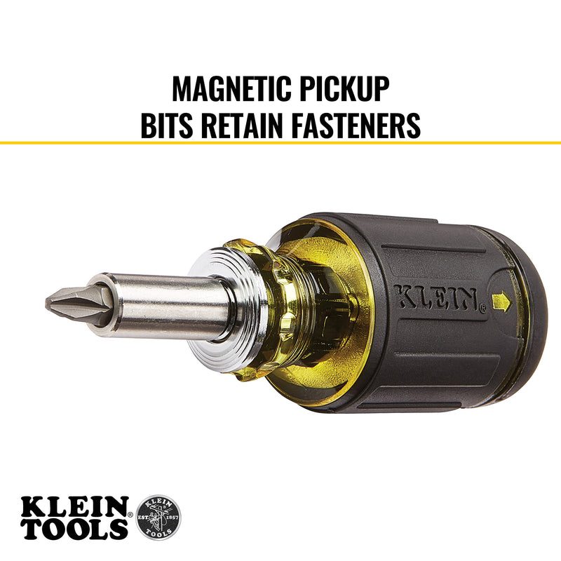 Klein Tools 32308 Multi-bit Stubby Screwdriver, Impact Rated 8-in-1 Adjustable Magnetic Tool with Phillips, Slotted, Square and Nut Driver - NewNest Australia