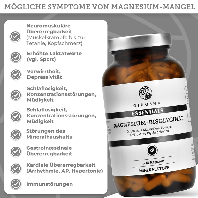 QIDOSHA® Magnesium Bisglycinate capsules, 300 pieces in a pharmacy jar, organic magnesium form as magnesium glycinate, 300 mg elemental magnesium per daily portion from 1500 mg magnesium bisglycinate - NewNest Australia