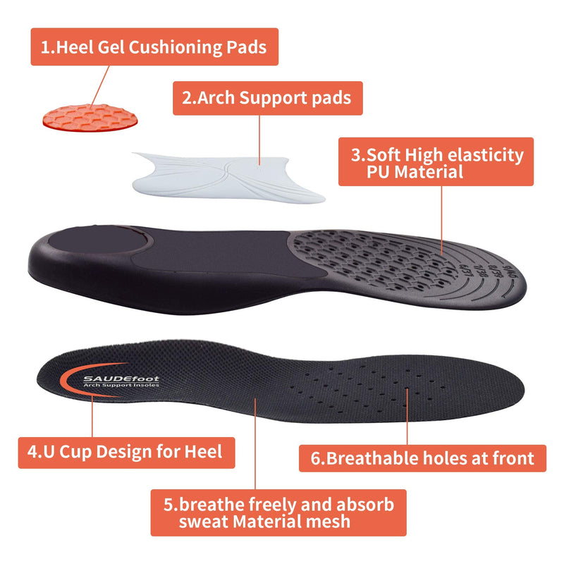 SAUDEfoot Arch Support Orthotics Insoles for Men and Women,Plantar Fascitis Cushioning Insoles,Comfortable soft Breathable For Walking and sport, Pain heel Relief L: Men UK7-12/EU41-46 - NewNest Australia