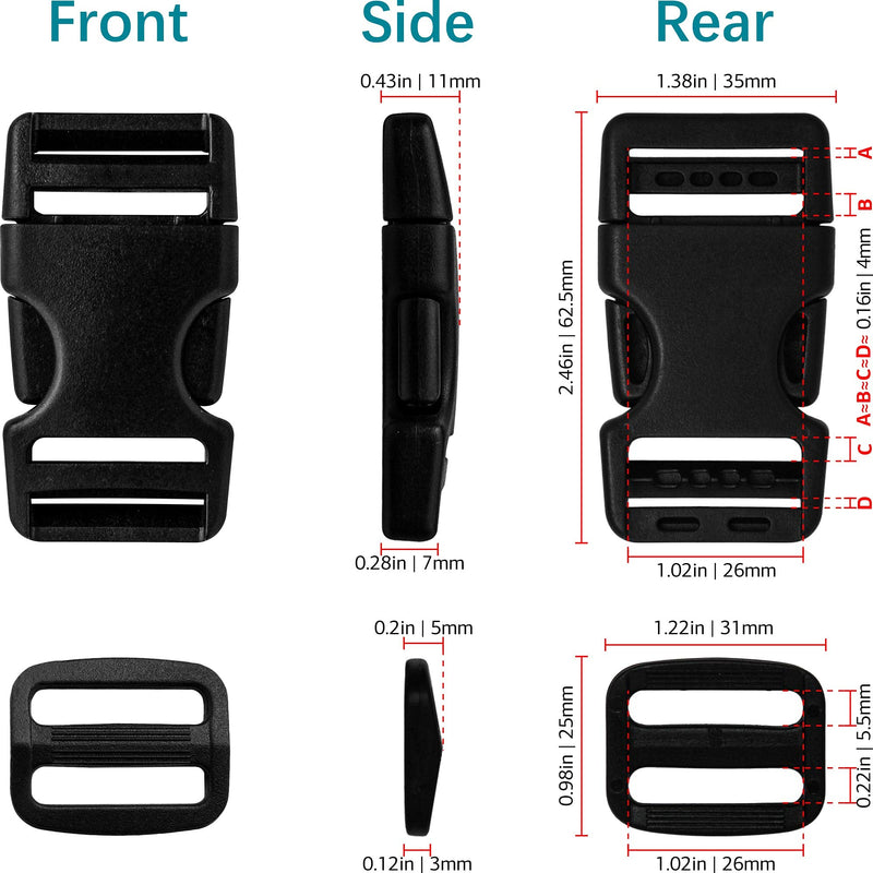 Buckles Straps Set of 1 inch: 10 pcs Quick Side Release Plastic Buckle Dual Adjustable + 12 Yard Black Nylon Webbing Strap Band + 20 pcs Tri-glide Slide Clip, No Sewing Required Heavy Duty Durable 31 - NewNest Australia