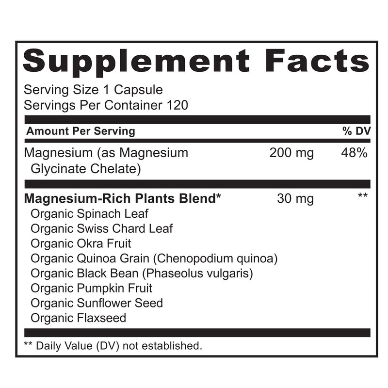 NATURELO Magnesium Glycinate Supplement - 200 mg Glycinate Chelate with Organic Vegetables to Support Sleep, Calm, Muscle Cramp & Stress Relief – Gluten Free, Non GMO - 120 Capsules 120 Count (Pack of 1) - NewNest Australia