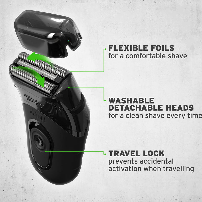 Wahl Li Compact Travel Shaver, Beard Shaver, Electric Shavers for Men, Washable Shaving Head, Easy Clean, Flex Foils, Close Cut, Small Shavers for Travelling, Black - NewNest Australia