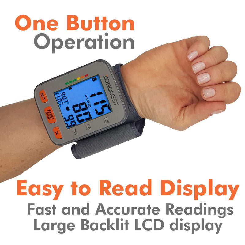 Konquest KBP-2910W Automatic Wrist Blood Pressure Monitor - Accurate - Adjustable Cuff, Large Screen Display, Portable Case - Irregular Heartbeat & Hypertension Detector - NewNest Australia