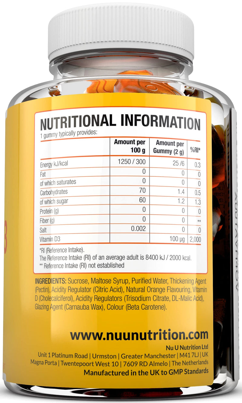 Vitamin D3 Gummies 4000 IU Adults - 90 Gummies - 3 Months Supply - Delicious Orange Flavour - High Strength Vitamin D (Cholecalciferol) Supplement - Vegetarian Chewable VIT D - NewNest Australia