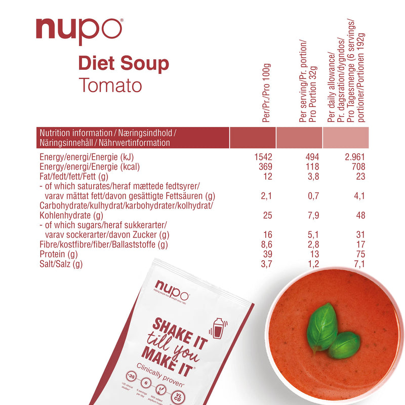 NUPO Diet Soup Tomato – Premium Diet Meal Replacement for Weight Loss I Clinically Proven Savory Meals for Efficient Weight Reduction I 12 Servings I Very Low Calorie Diet, Gluten Free, GMO Free 12 Servings (Pack of 1) - NewNest Australia