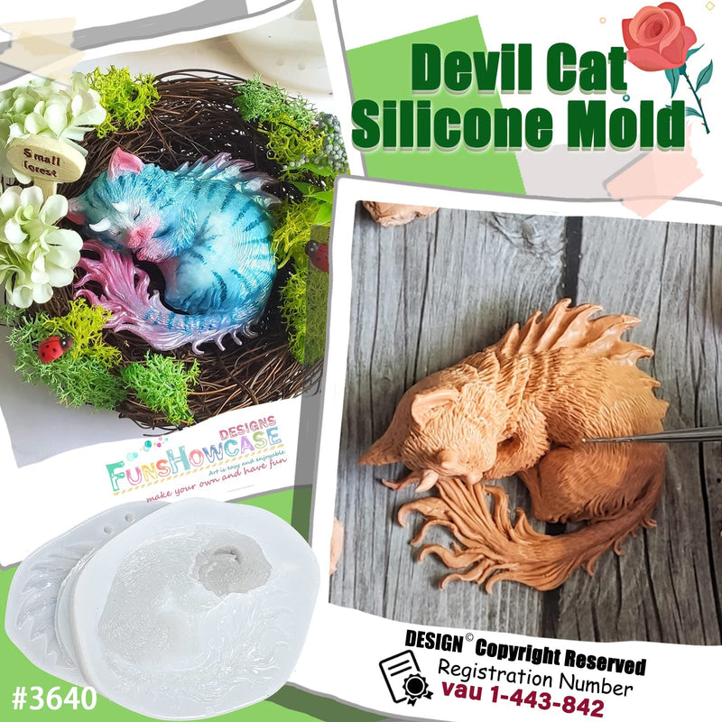Devil Cat Epoxy Resin Silicone Mold Horned Dragon Kitten Spirit Animal for Polymer Clay, Soap, Candle, Jewelry Making Large Around 3inch - NewNest Australia
