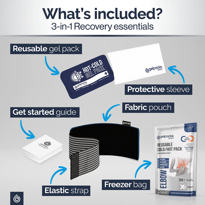 Elbow Gel Ice Pack for Sports Injuries, Reusable Support Strap for Tennis and Golfers Joint Pain Relief, Hot / Cold Compress Wrap - Flexible When Frozen, One-Hand Application by Gelpacks Direct - NewNest Australia