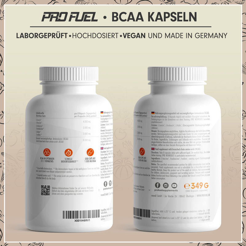 Bcaa Capsules 300 X Vegan - High Dose With 8000 Mg Bcaa In Optimal 2:1:1 Ratio - Giga Caps With 1000 Mg Bcaa - Essential Amino Acids Leucine, Isoleucine & Valine - Made In Germany - NewNest Australia