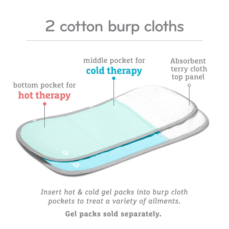 Munchkin TheraBurpee: 2 Pack Burp Cloths with Built-in Pockets, for use with Colic & Fever Rescue Kit, 1 Blue, 1 Mint 2pk Burp Cloths - NewNest Australia