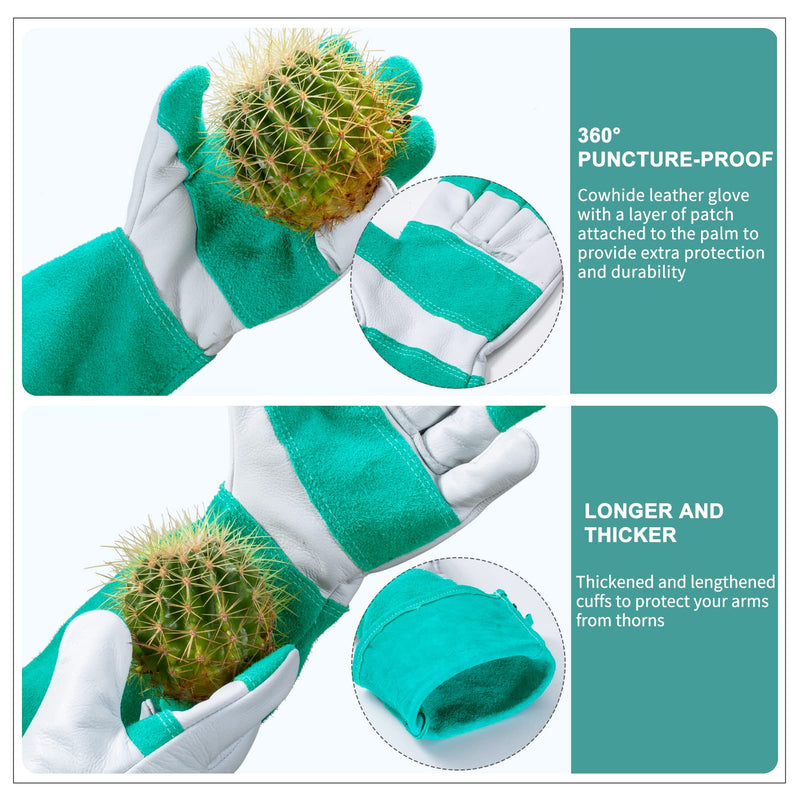 Gardening Gloves for Men Women, Adjustable Cuff Rose Pruning Gloves, Cowhide Leather Long ThornProof Heavy Duty Work Gloves Small Green - NewNest Australia