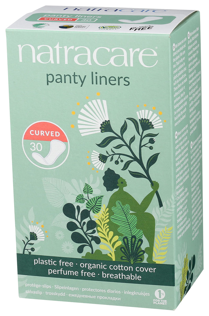 Natracare Natural Organic Curved Panty Liners, Made with Certified Organic Cotton, Ecologically Certified Cellulose Pulp and Plant Starch (1 Pack, 30 Liners Total) - NewNest Australia