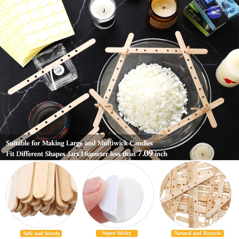 100 Pieces Wooden Candle Wick Holders and 200 Pieces Candle Wick Stickers, Candle Wick Centering Device, Candle Wick Bars for DIY Candle Making Wick Clips Centering Tools - NewNest Australia