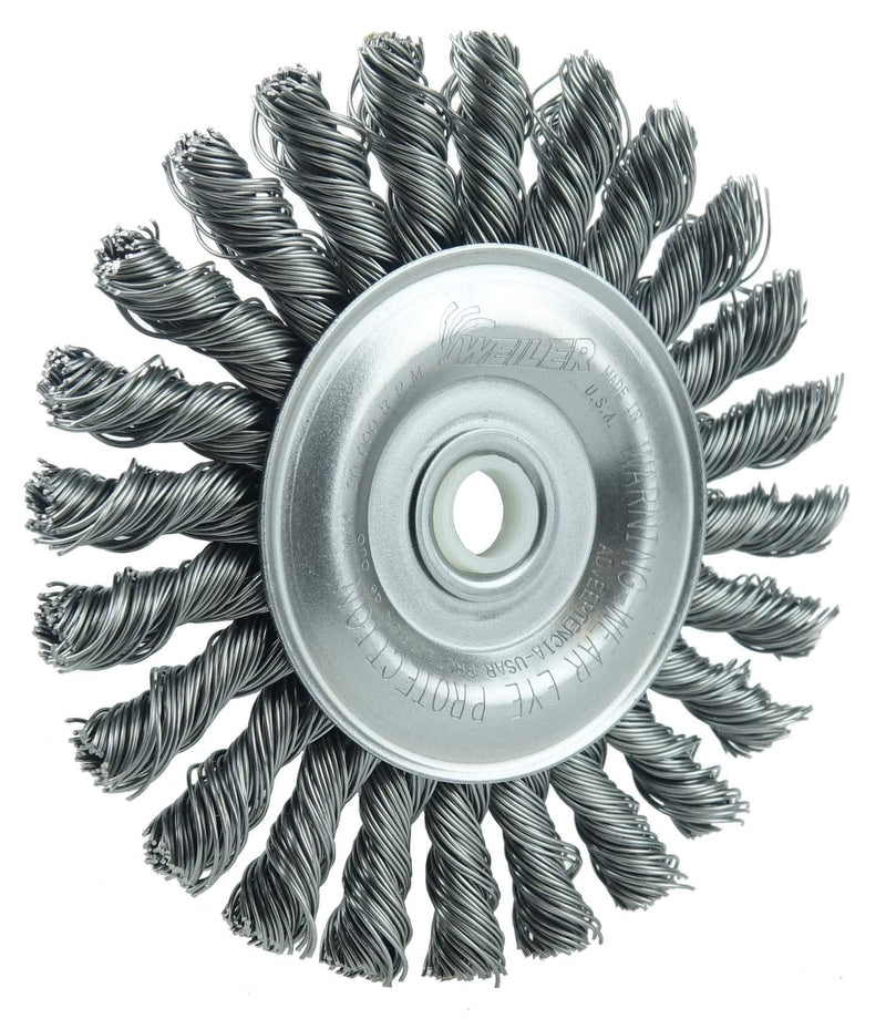 Weiler 08534 4" Cable Twist Knot Wire Wheel, .020" Steel Fill, 1/2"-3/8" Arbor Hole, Made in the USA 4" Dia x 0.020 Wire Size x 1/2"-3/8" Arbor - NewNest Australia