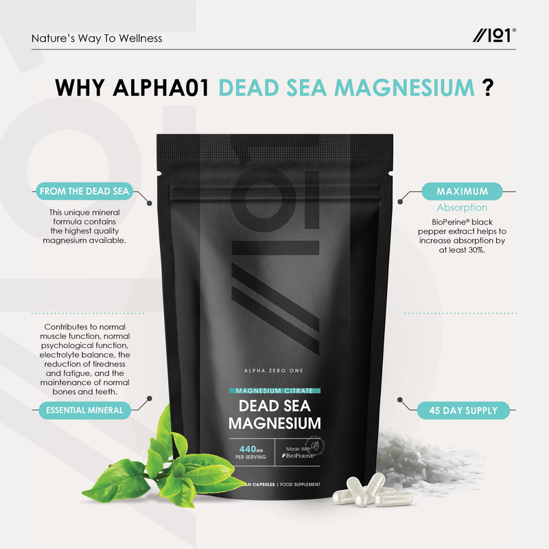 Magnesium Citrate 1480mg with BioPerine® - Sourced from The Dead Sea - Providing 440mg Elemental Magnesium - Supports The Nervous System - Reduces Tiredness and Fatigue - 90 Vegan Capsules 90 Count (Pack of 1) - NewNest Australia