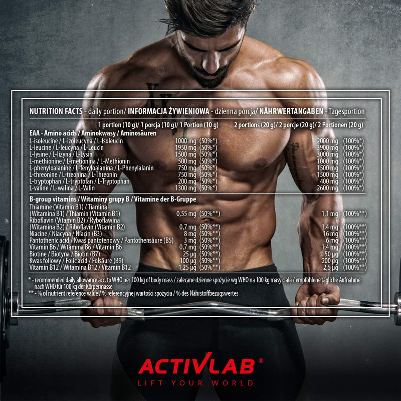 Activlab Eaa Xtra Instant 500 G Powder All 8 Essential Exogenous Amino Acids, B Vitamins, 50 Servings, Workout Drink, Watermelon, Optimal Value, Vegan, Includes Measuring Cup, Vegan - NewNest Australia