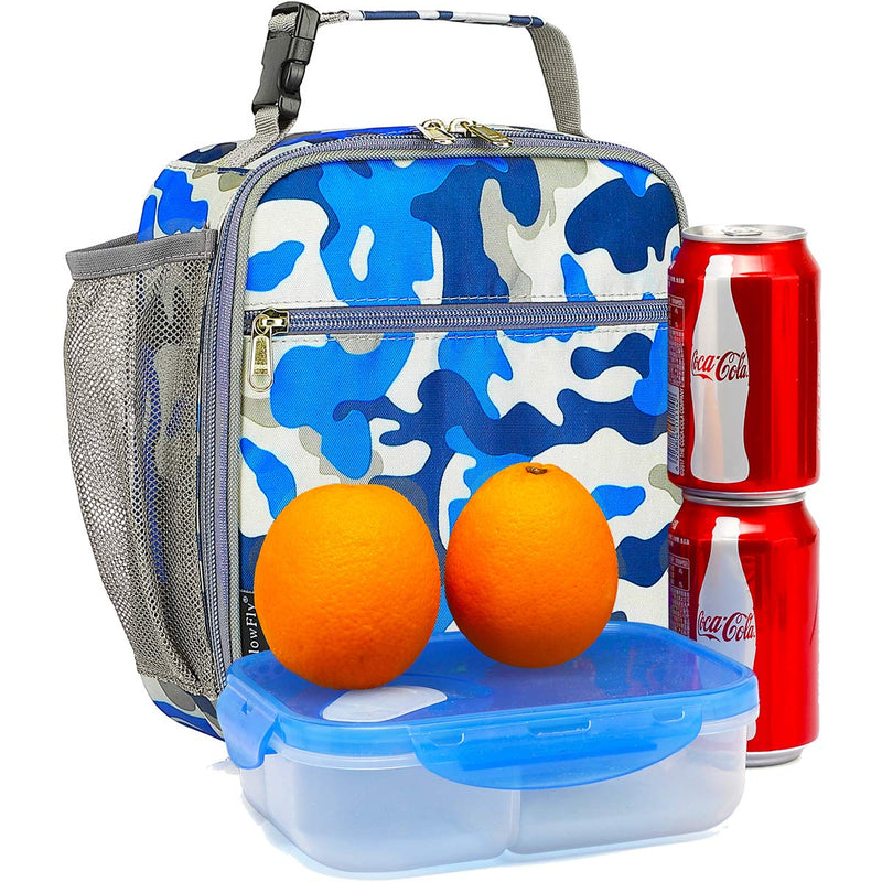 NewNest Australia - Kids Lunch box Insulated Soft Bag Mini Cooler Back to School Thermal Meal Tote Kit for Girls, Boys by FlowFly,Camo Blue Camo 