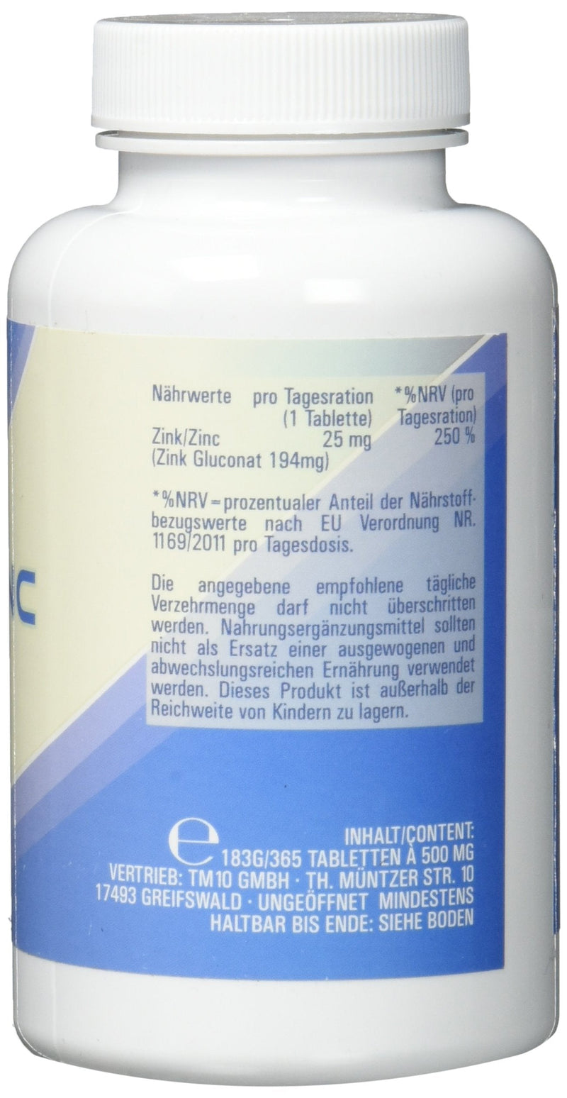 Zinc 25mg - 365 tablets - Zinc Gluconate - 12 month supply - just one tablet daily single - NewNest Australia
