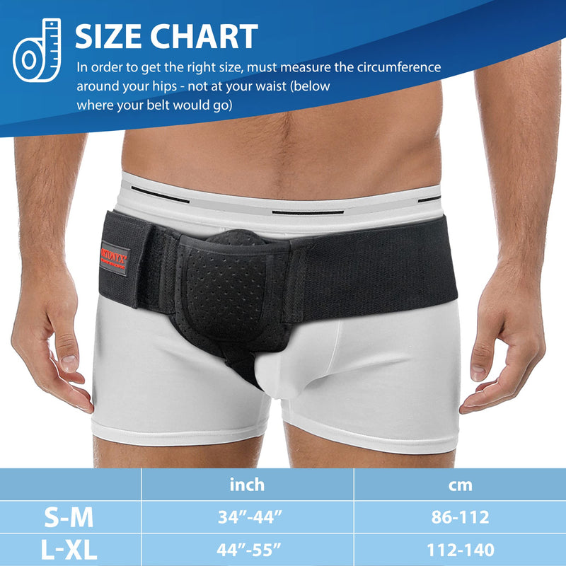 ORTONYX Inguinal Groin Hernia Belt for Men and Women with Removable Compression Pad and Adjustable Waist Strap, Hernia Support Truss for Inguinal, Incisional Hernias, Left / Right Side - Black S/M - NewNest Australia