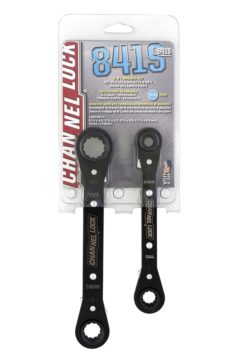 Channellock 841S 8-in-1 SAE 2 Piece Ratcheting Wrench Set | 8 sizes in 2 Pieces Including 5/16, 3/8, 7/16 ,9/16, 5/8, 11/16, 3/4-Inch | 12 Point Ratchet | Heat Treated for Durability | Made in USA 2 Piece SAE - NewNest Australia