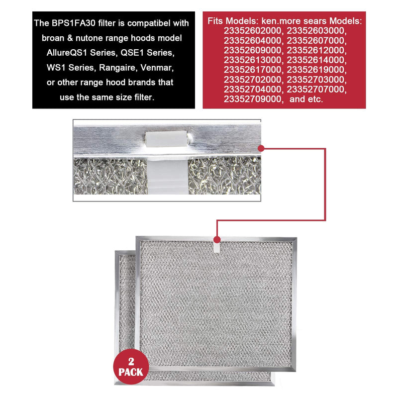 Fetechmate Range Hood Filter BPS1FA30 Aluminum Grease Filter for QS1 and WS1 Range Hoods,11-3/4" x 14-1/4" x 3/8"(L x W x H),2 Pack - NewNest Australia