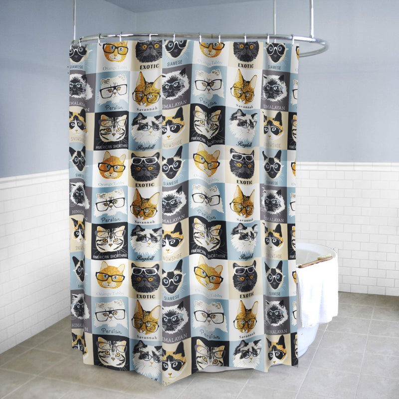 Splash Home Peva 4G Cats & Glasses Curtain Liner Design for Bathroom Showers and Bathtubs Free of Pvc Chlorine and Chemical Smell-Eco-Friendly-100% Waterproof, 72 X 70 Inch-Hazel, 70 x 72 Inch, Ice - NewNest Australia