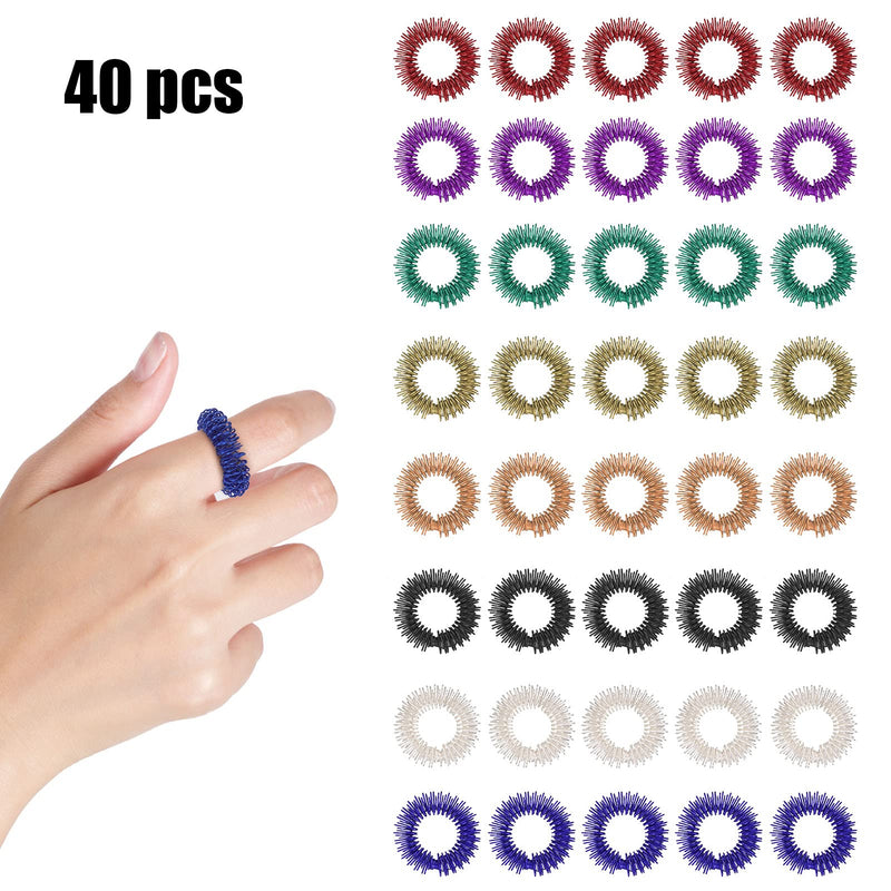 Pack Of 40 Finger Massage Rings, 8 Colors, Spiky Sensory Finger Rings, Anti-Stress Acupressure Rings, Quiet Stress Reducer And Massager For Teenagers And Adults - NewNest Australia