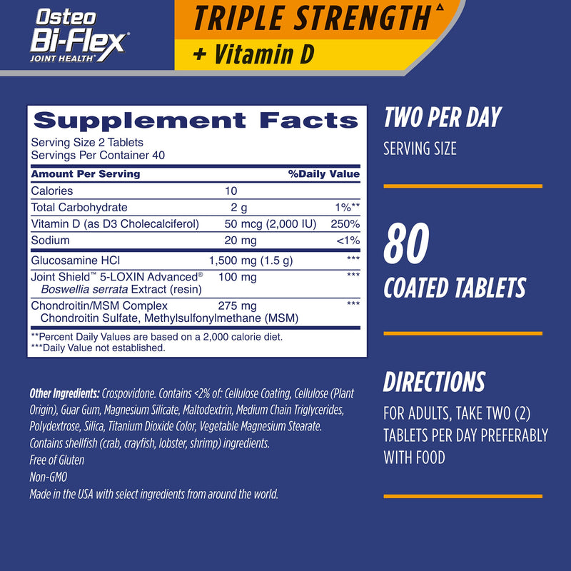 Osteo Bi-Flex Triple Strength(5) with Vitamin D Glucosamine Chondroitin Joint Health Supplement, Coated Tablets, 80 Count 80 Count (Pack of 1) - NewNest Australia