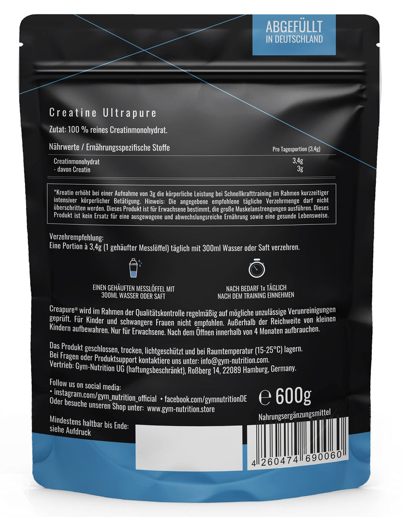 Gym-Nutrition ‚î Creapure Creatine Monohydrate Powder For Bodybuilders And Athletes; Highest German Standards; 500G Vegan And Halal 99.99% Purity By Gym Nutrition Made In Germany - NewNest Australia