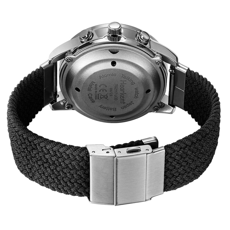 Hearkent Talking Watch with German Accent and Large Numbers, Self-Adjusting for the Visually Impaired, Blind or Elderly, Men's Size Nylon Black - NewNest Australia