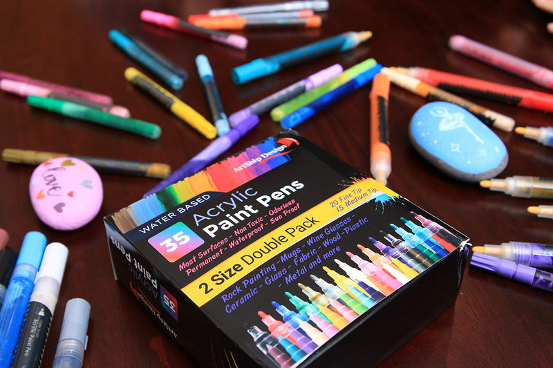35 Premium Acrylic Paint Pens, Double Pack of Both Extra Fine and Medium Tip, for Rock Painting, Mug, Ceramic, Glass, and Fabric Painting, Water Based Non-Toxic and No Odor 35 Classic - NewNest Australia